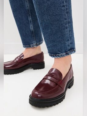 Reformation Burgundy Patent Leather Agathea Chunky Loafer
